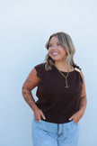 Brown Knit Top w/ Gold Detail