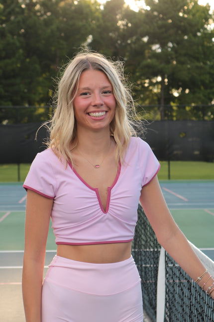 Pink Short Sleeved Athletic Top