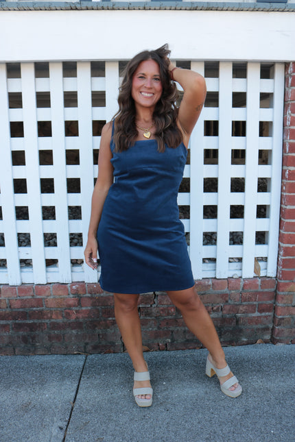 Navy Corduroy Mini Dress