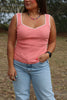 Coral Ribbed Tank w/ White Trim