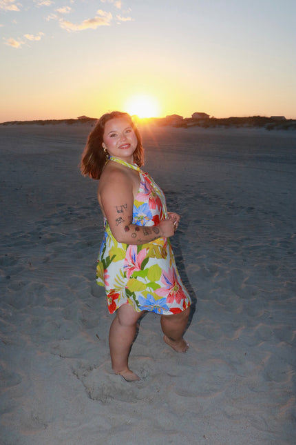 Tropical Floral Halter Mini Dress