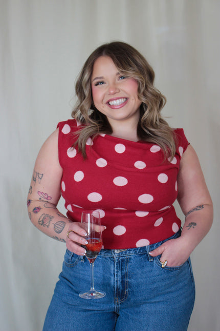 Red/Pink Polka Dot Asymmetrical Sweater Top