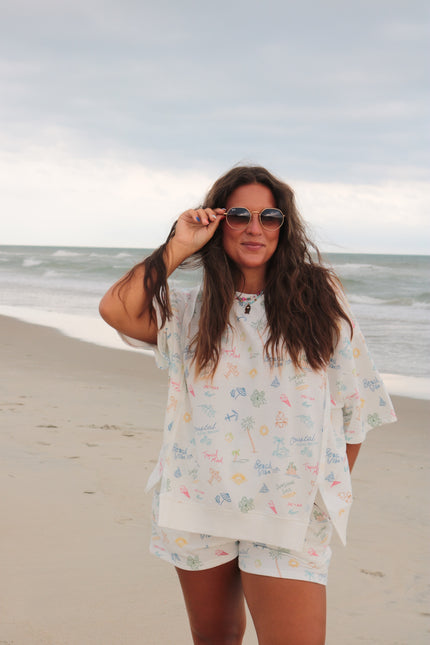 Coastal Print Short Sleeve Sweatshirt