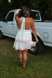 White Halter Ruffle Mini Dress