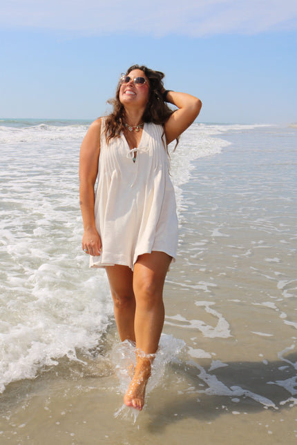 Cream Cotton Pleated Romper