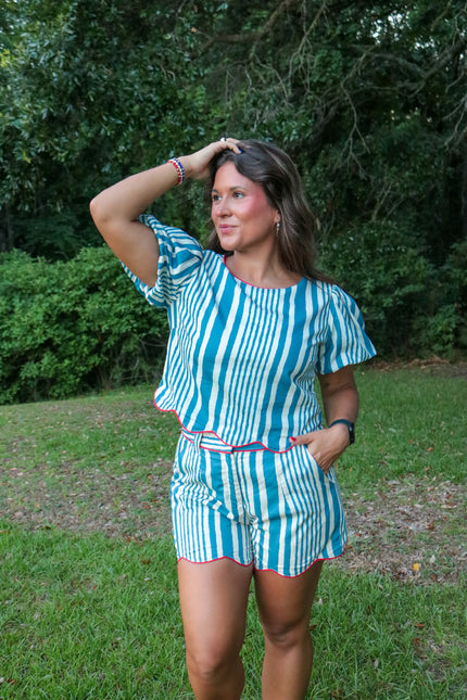 Blue Striped Tailored Short