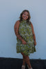 Olive Embroidered Halter Mini Dress