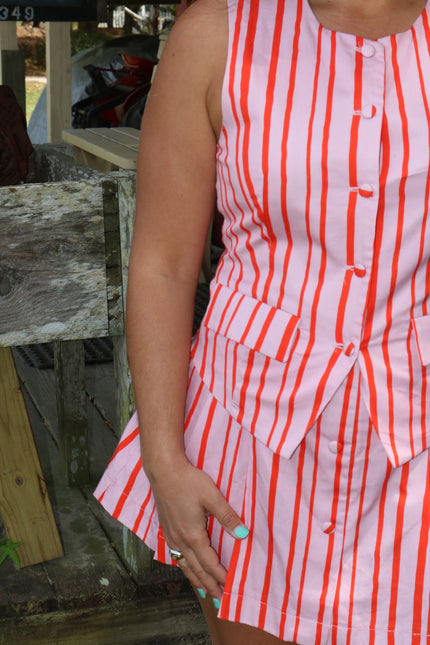 Orange/Pink Striped Button Up Vest