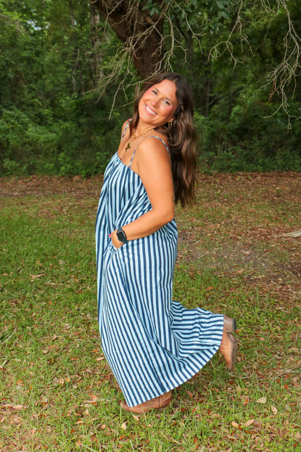 Light Blue & Navy Striped Maxi