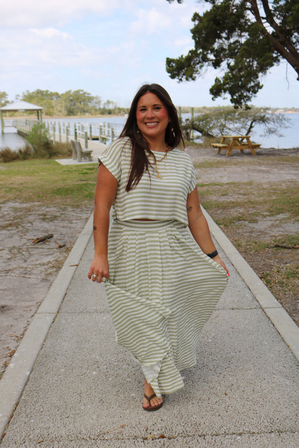Olive/Cream Striped Maxi Skirt