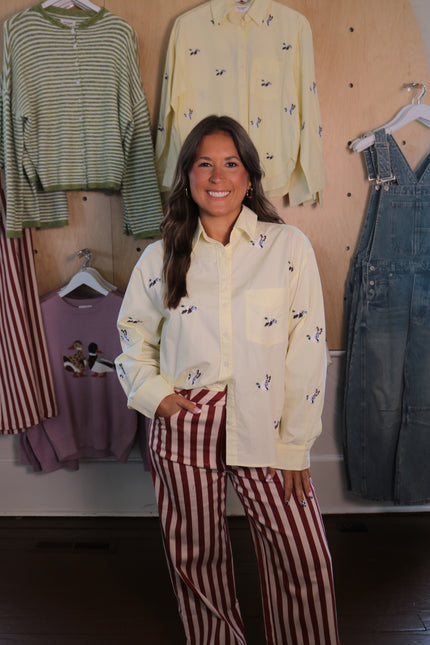 Embroidered Duck Button-Up