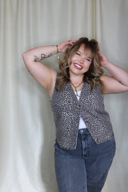 Leopard Print Denim Vest