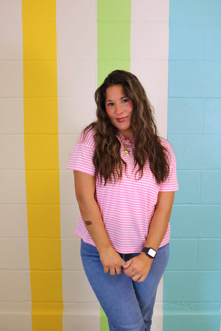 Pink/White Stripe Tee