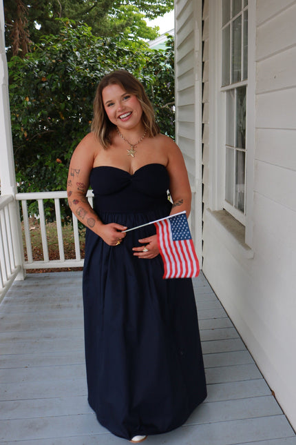 Strapless Navy Maxi Dress