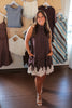 brown polka dot & lace halter mini dress