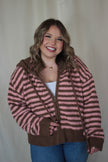 Brown/Pink Striped Fluffy Zip Up