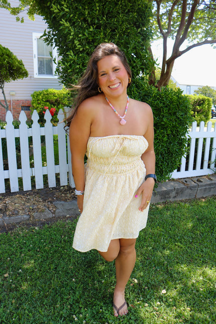 Strapless Yellow Striped Mini Dress