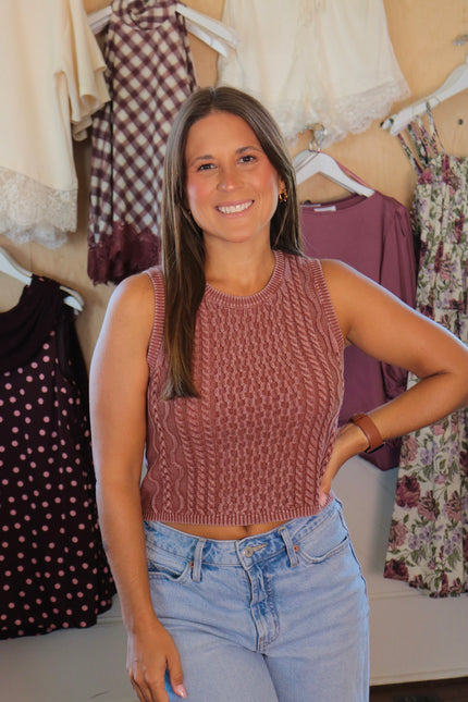 Burgundy Cable Knit Tank