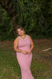 Red & White Striped Maxi Dress