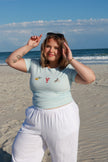 Light Blue Embroidered Seafood Baby Tee