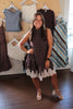 brown polka dot & lace halter mini dress