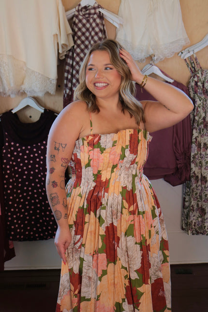 Orange & Olives Floral Maxi