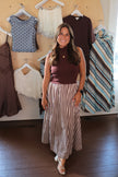 Brown & Striped Mixed Media Maxi Dress