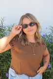 Brown Eyelet Cropped Top