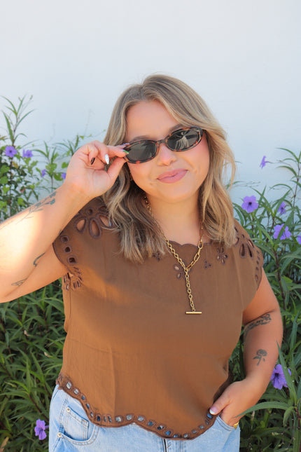 Brown Eyelet Cropped Top