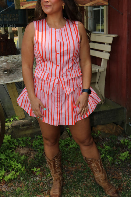Tailored Orange/Pink Striped Mini Skirt