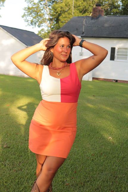 Orange/Red Color-Block Mini Dress