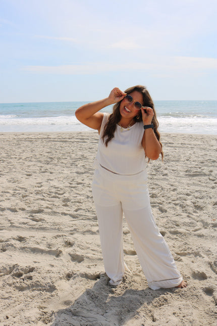 Cream Wide Leg Flowy Pants