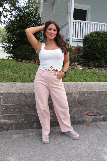 White Knitted Square Neck Tank
