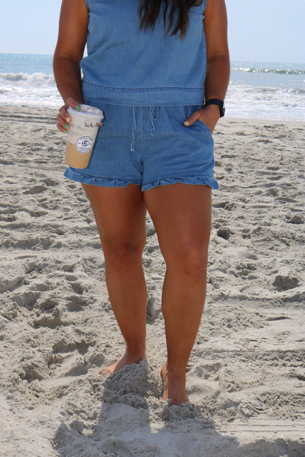 Chambray Ruffle Shorts