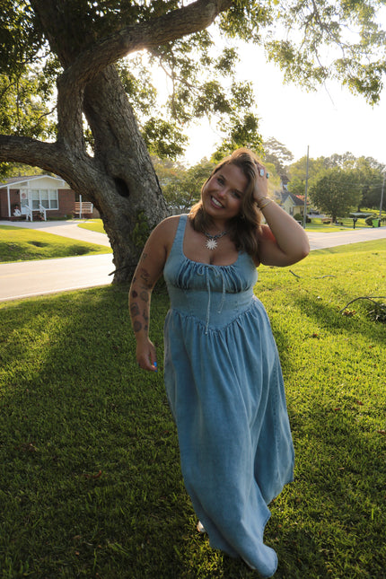 Denim Corset Maxi Dress