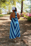 Blue Striped Halter Maxi Dress