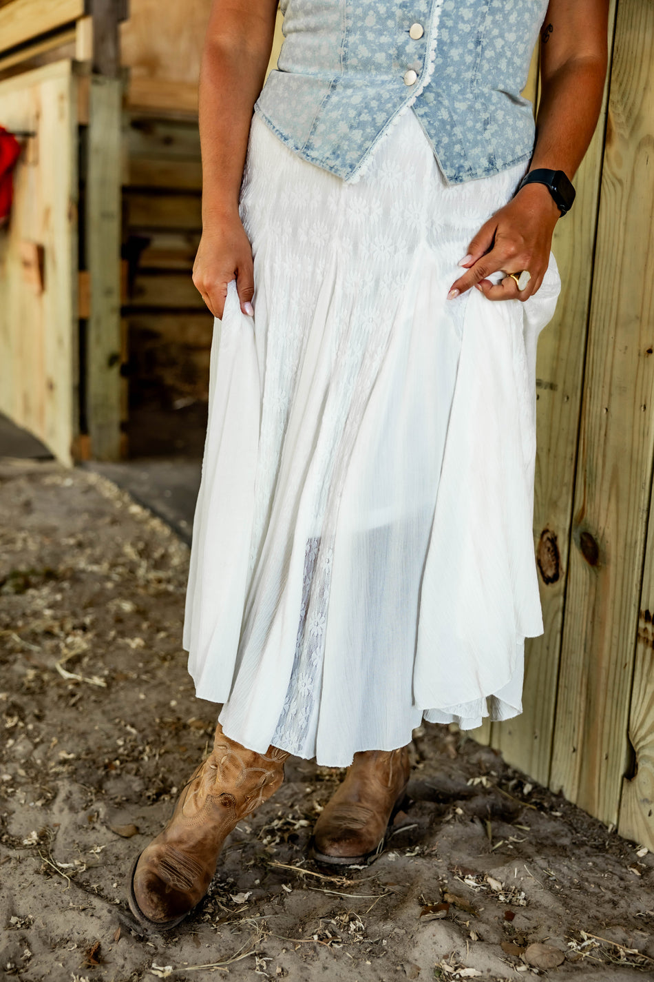 White Embroidered Floral Maxi Skirt