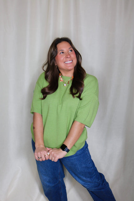 Green Short Sleeve Sweater