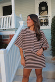 Brown Chunky Knit Stripe Short Sleeve Cardigan