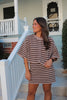 Brown Chunky Knit Stripe Short Sleeve Cardigan