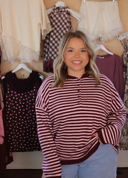 Burgundy & Pink Striped Sweater