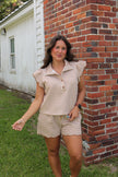 Camel Gingham 1/4 Button Top