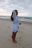Light Blue & White Striped Lobster Shorts