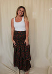 Dark Leafy Patterned Maxi Skirt