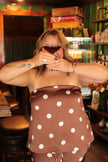 Brown Polka Dot Satin Tube Top