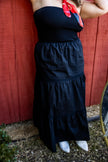Black Strapless Tiered Maxi Dress