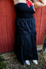 Black Strapless Tiered Maxi Dress