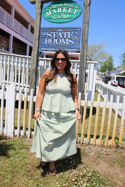 Green Gingham Peplum Tank