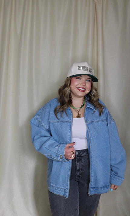 Oversized Zip Up Denim Jacket