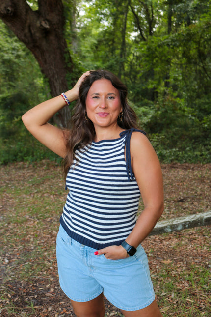 Navy/White Stripe Knit Tank